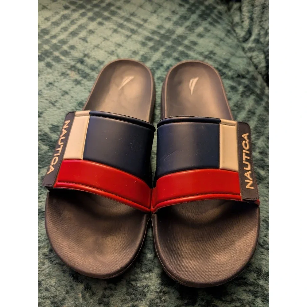 Nautica Bower 2 Mens Slides Navy Blue Red White Adjustable Strap Sandals Size 12